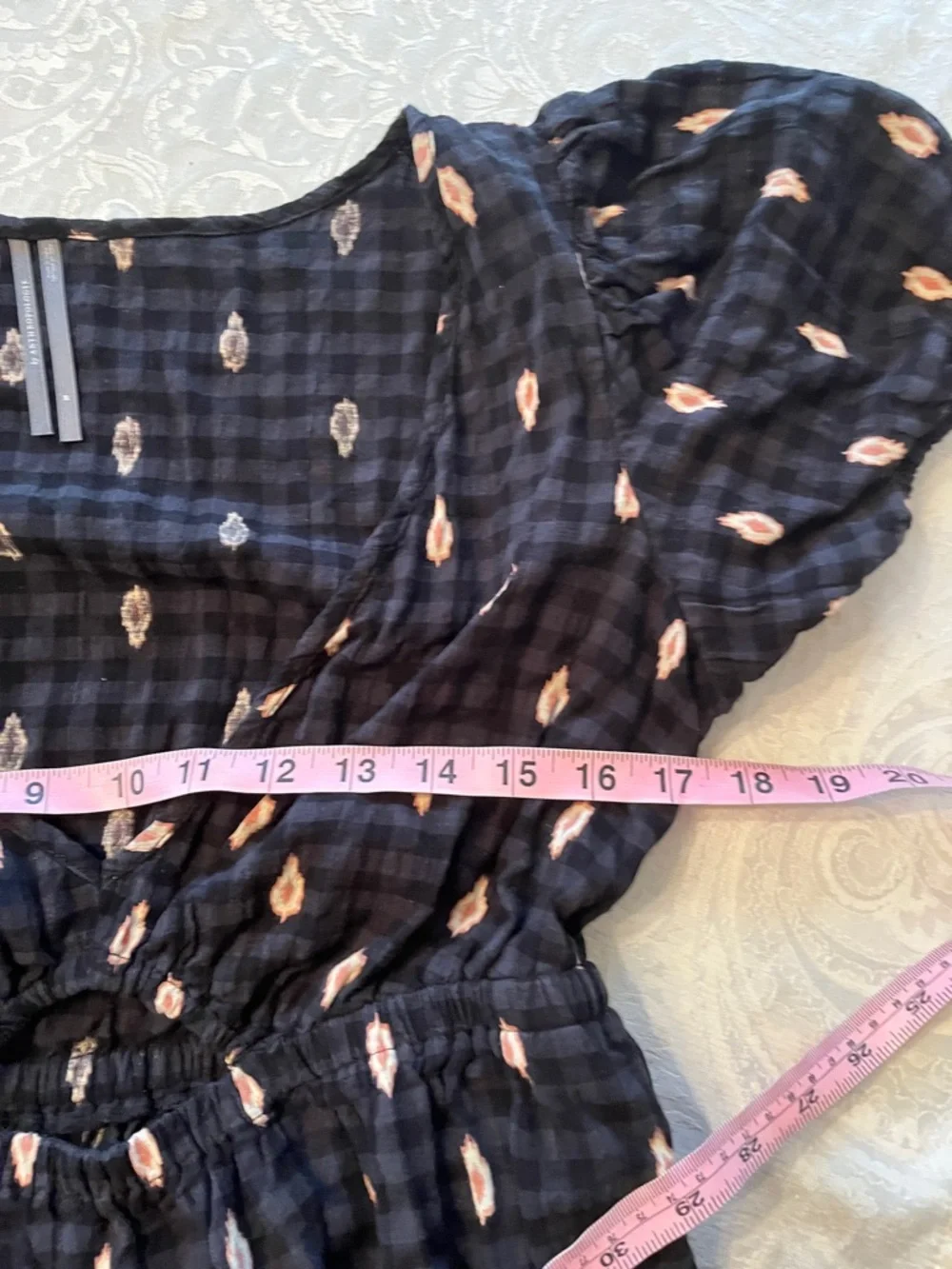 Anthropologie Black Plaid Mini Dress with Pinkish Tan Motifs Medium - Picture 4 of 6
